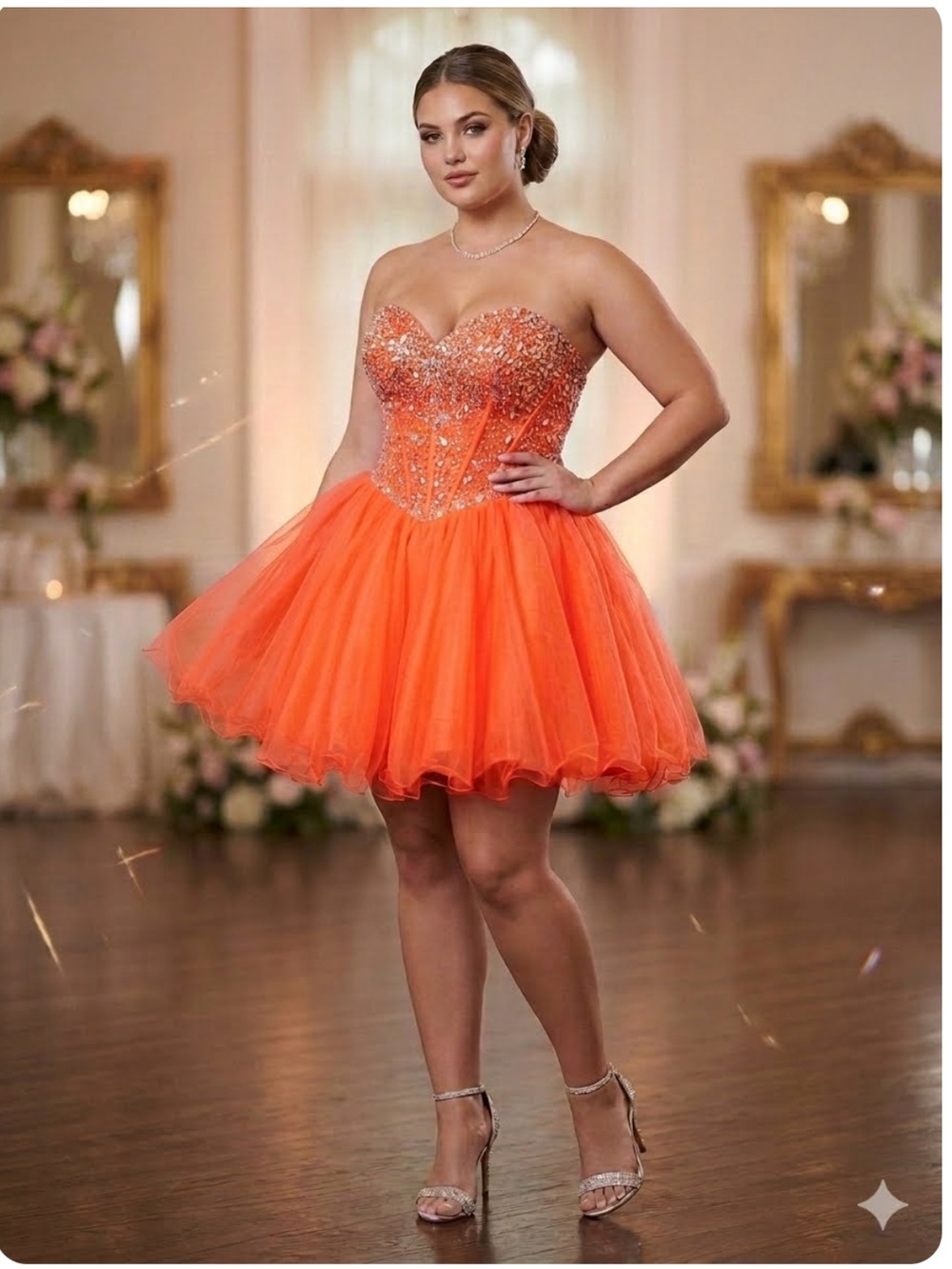 Clarisse Coral short bedazzled formal homecoming prom ladies 11/12 DD chest